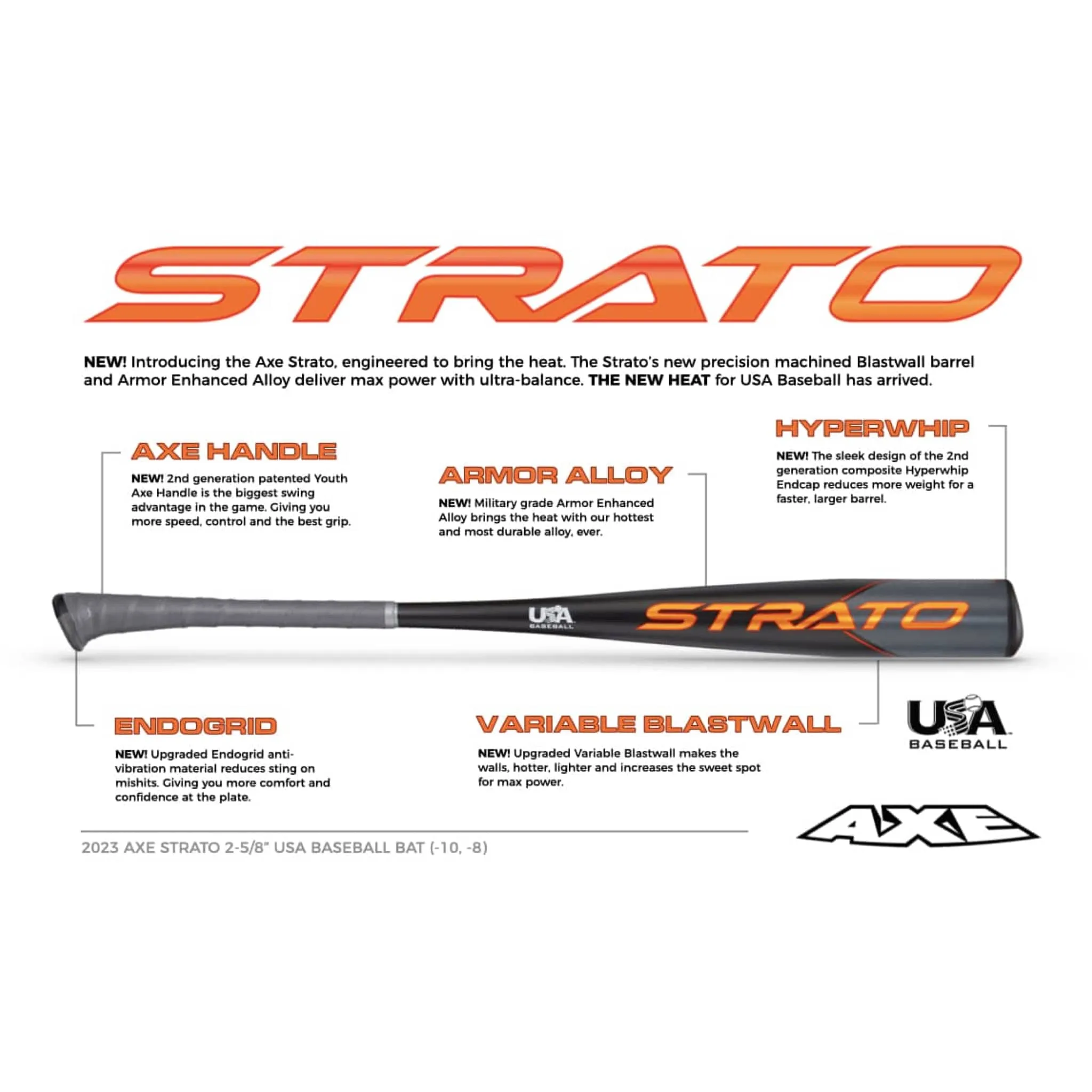 2023 AXE Strato -10 (2 5/8) USA Baseball Bat: L185K