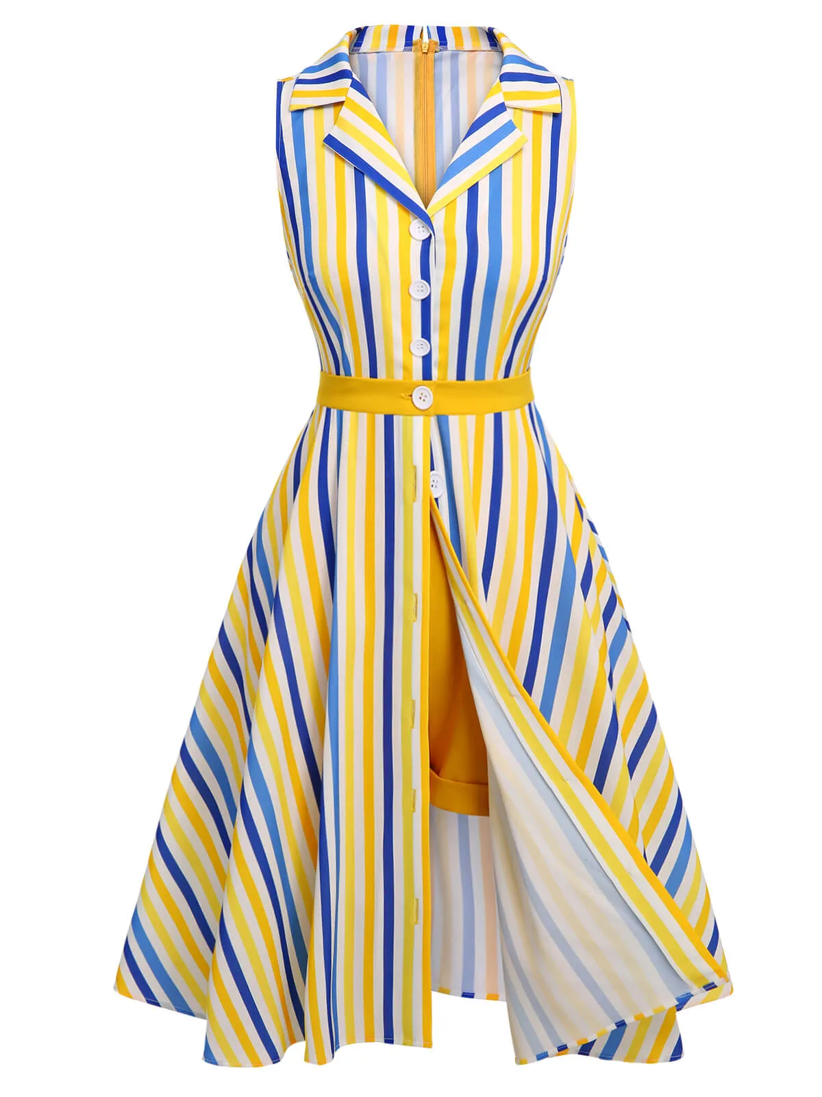 2PCS 1950s Yellow White Blue Striped Romper & Skirt