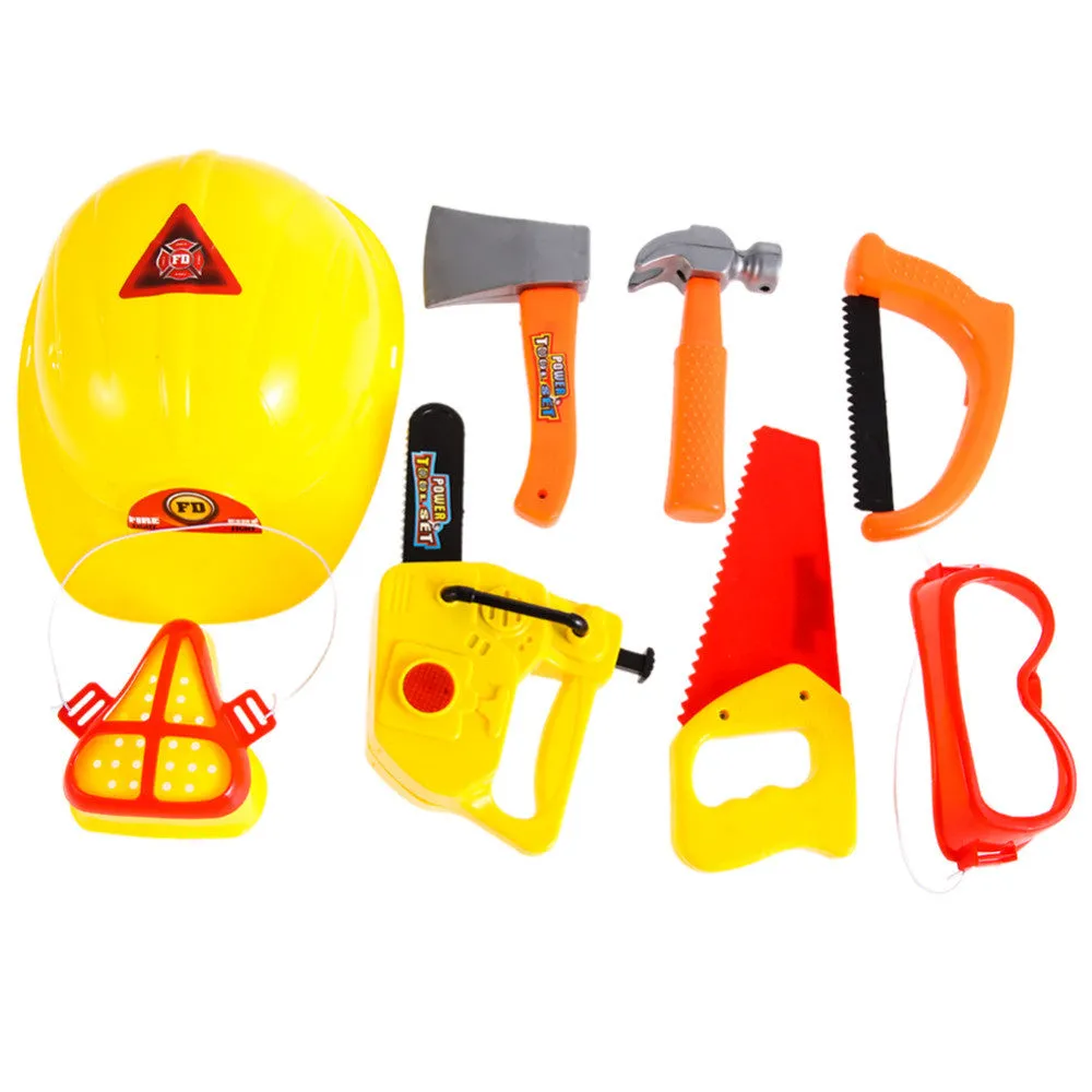 8PCS Baby Tool Toys Child Prtend Play Toy Plastic Axe Saw Helmet Tools for Children