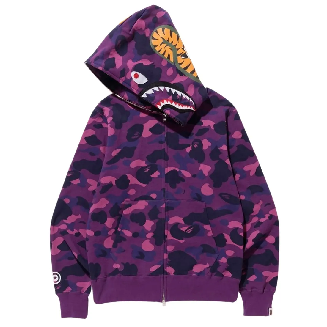 A Bathing Ape Men Color Camo Shark Full Zip Hoodie (purple)