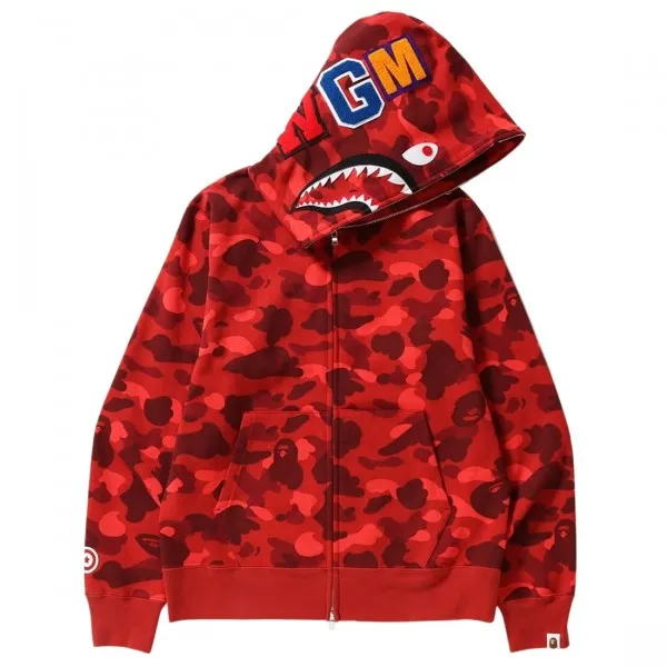 A Bathing Ape Men Color Camo Shark Full Zip Hoodie (red)