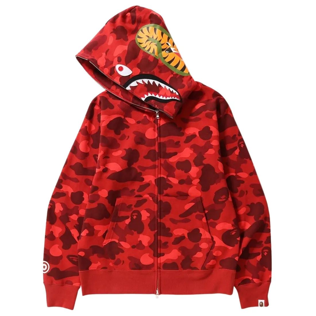 A Bathing Ape Men Color Camo Shark Full Zip Hoodie (red)