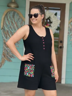 Abby Embroidered Black Romper