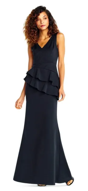 Adrianna Papell - Sleeveless Layered Peplum Gown AP1E202233 - 1 pc Black in Size 10 Available