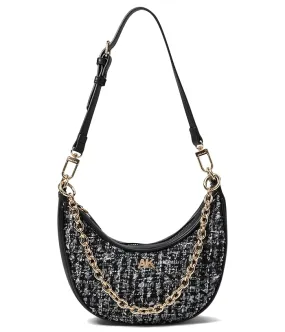 Anne Klein Tweed Cresent Shoulder Bag with Swag Chain