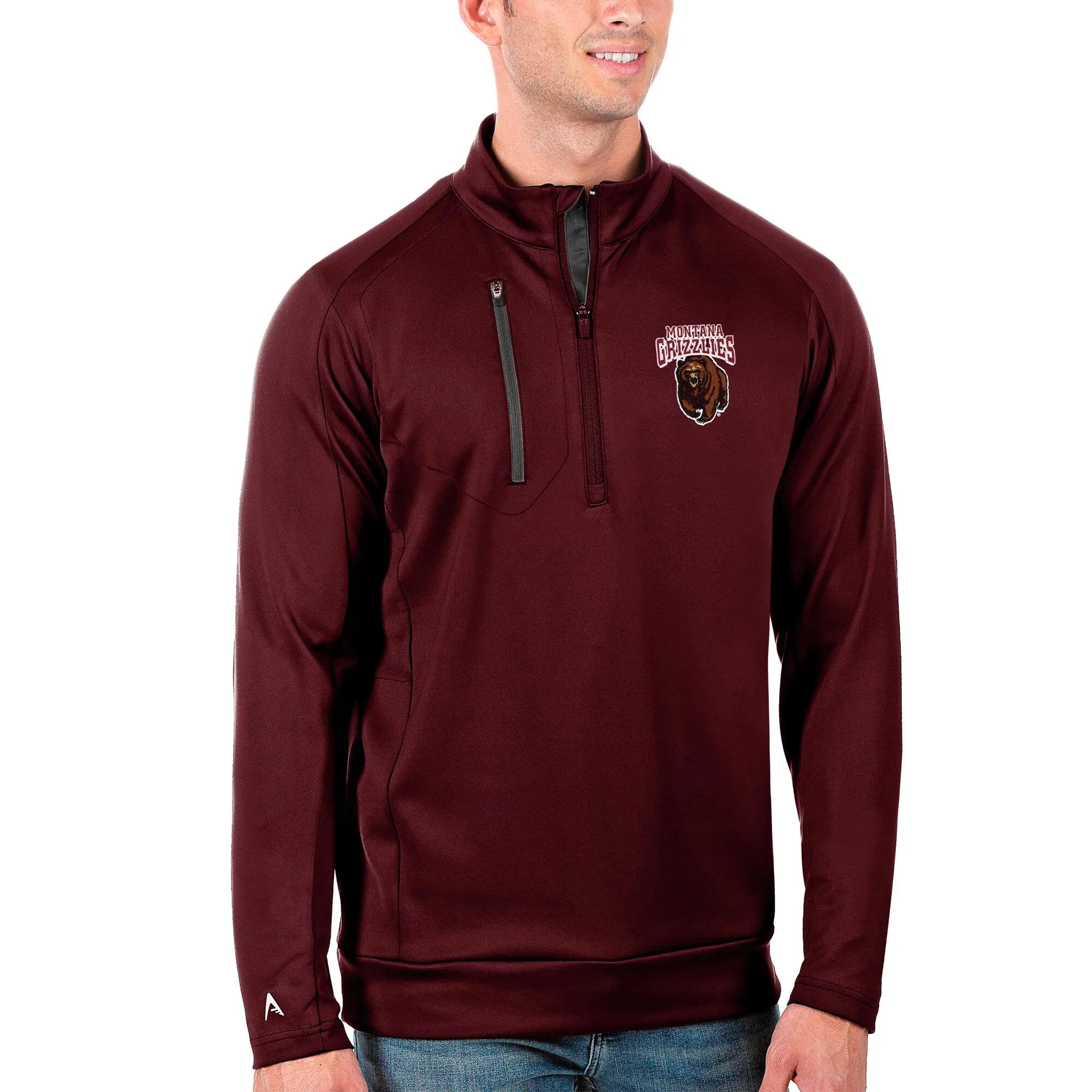 Antigua Montana Grizzlies Maroon/Charcoal Generation Half-Zip Pullover Jacket