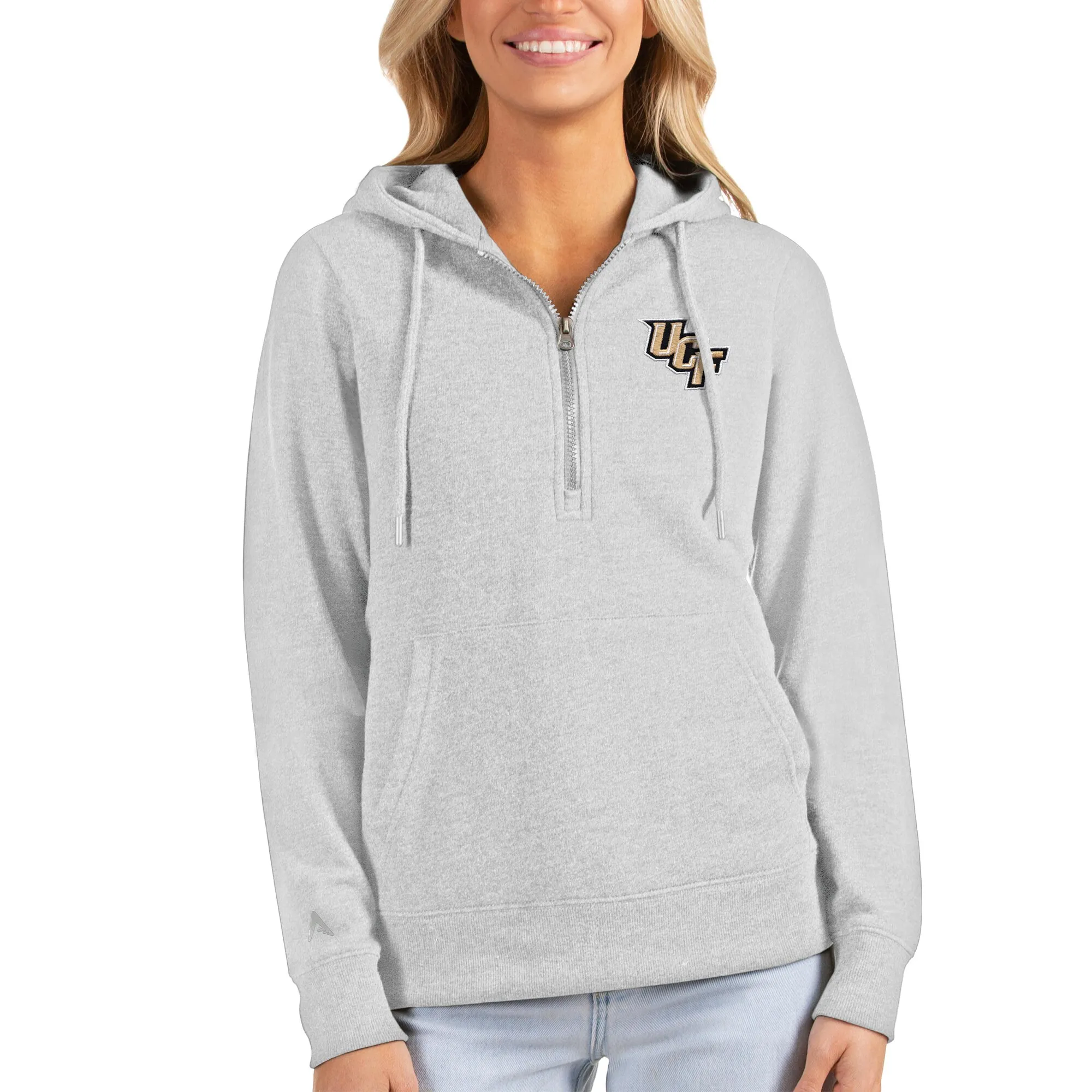 Antigua UCF Knights Women's Heathered Gray Action Half-Zip Pullover Hoodie