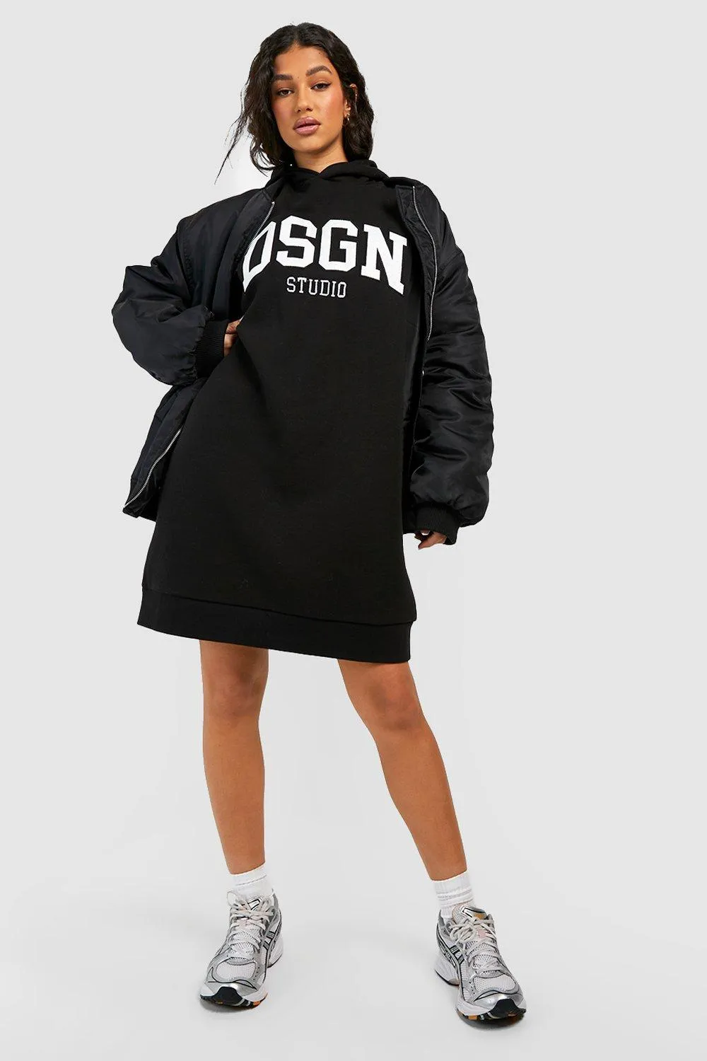 Applique Embroidered Oversized Hooded Sweat Dress