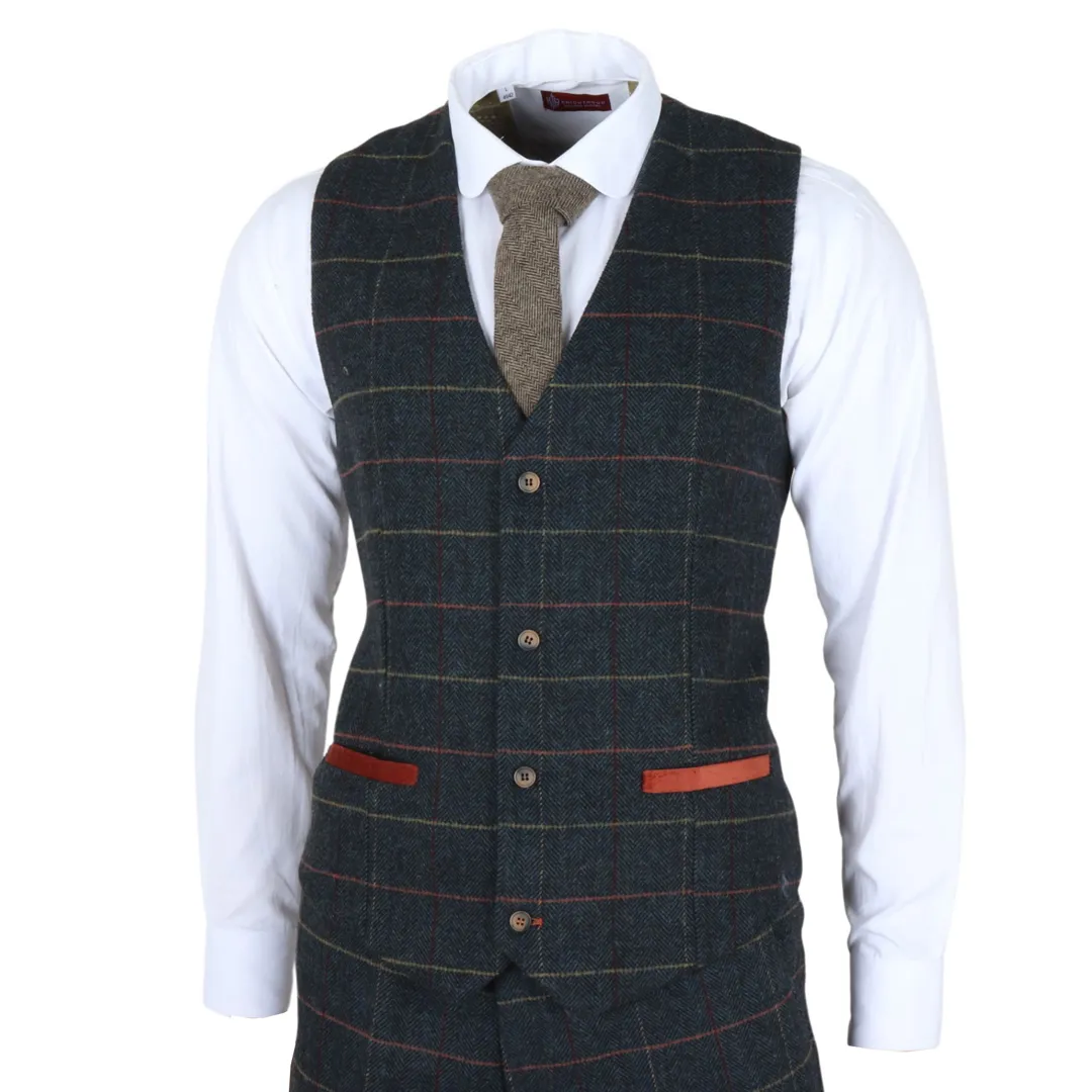 Archer - Men's Navy Checked Herringbone Tweed Waistcoat