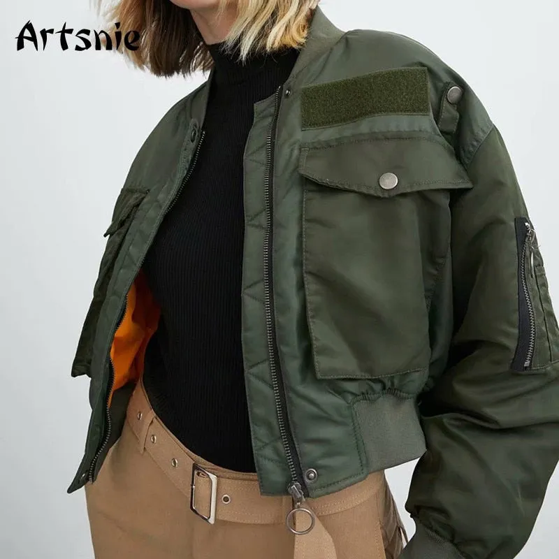 Artsnie Herbst / Winter Army Green Warm Bomber Damenjacke