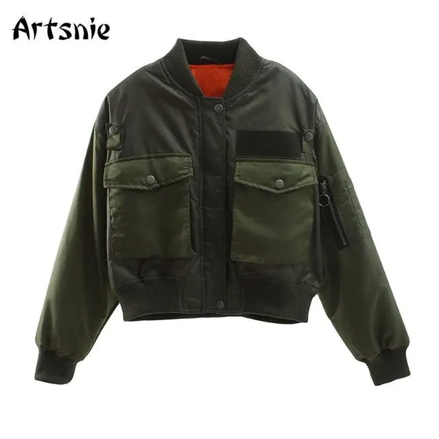 Artsnie Herbst / Winter Army Green Warm Bomber Damenjacke