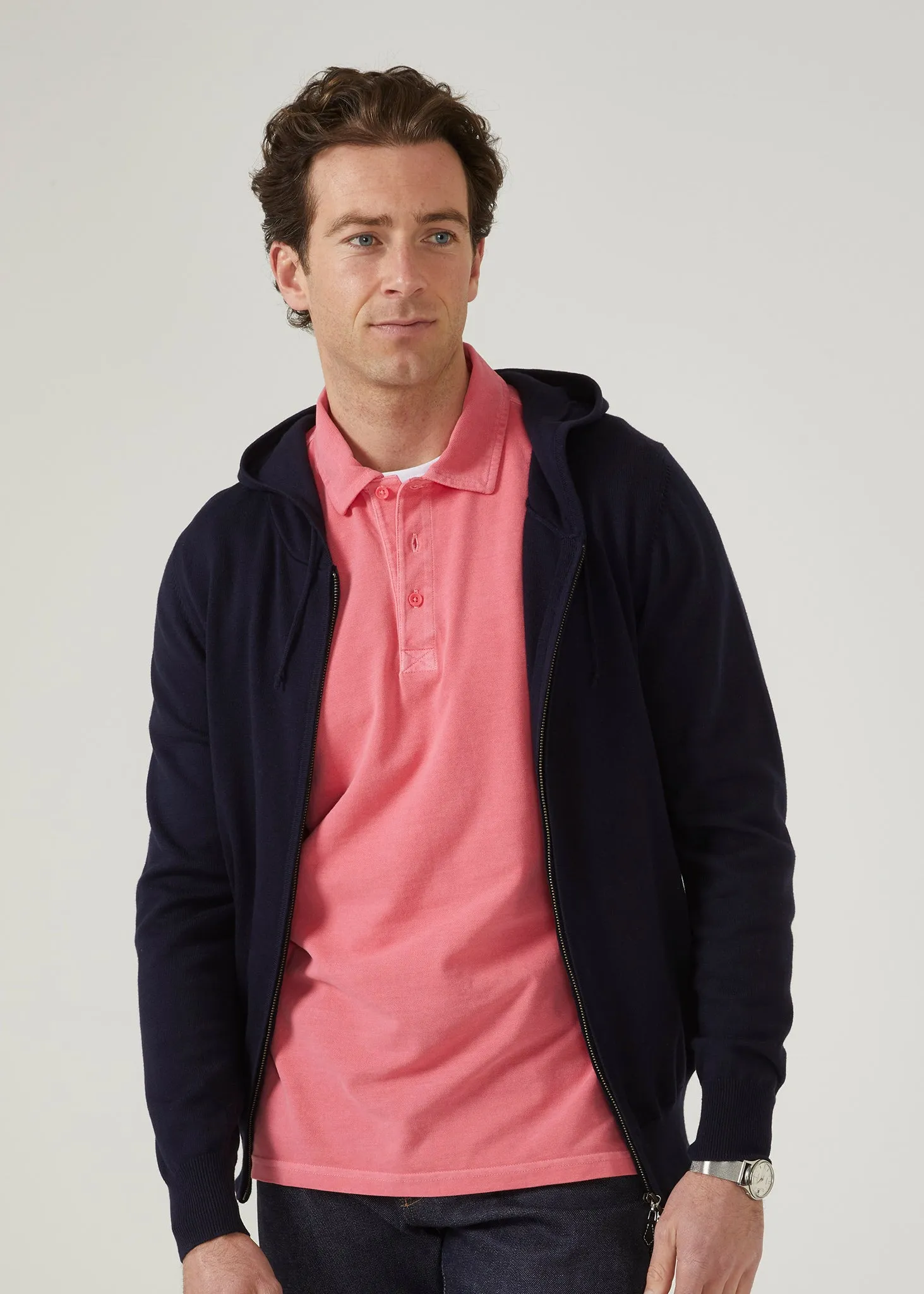 Ashbury Men's Zip Front Hoodie In Dark Navy - Alan Paine UK