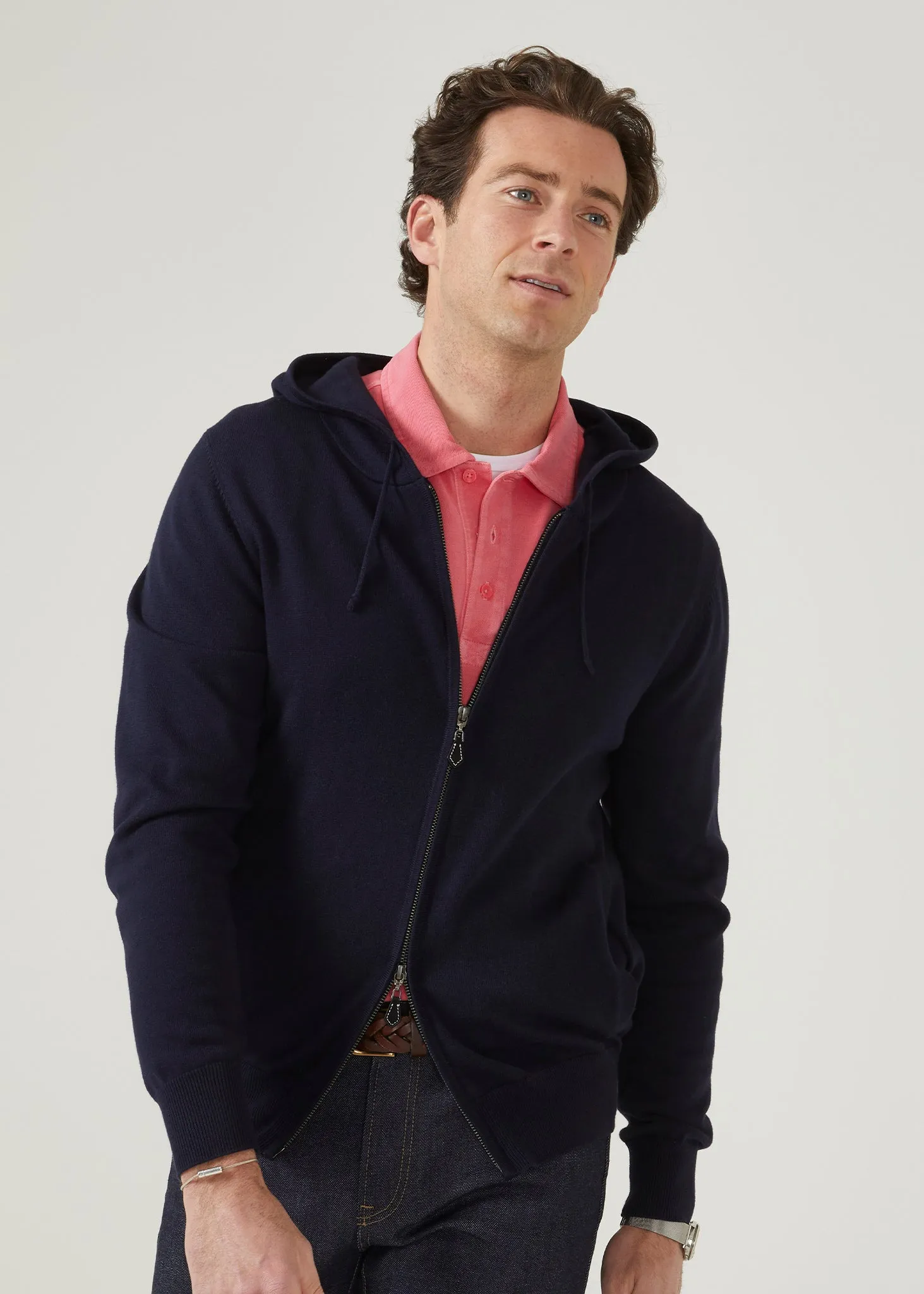 Ashbury Men's Zip Front Hoodie In Dark Navy - Alan Paine UK