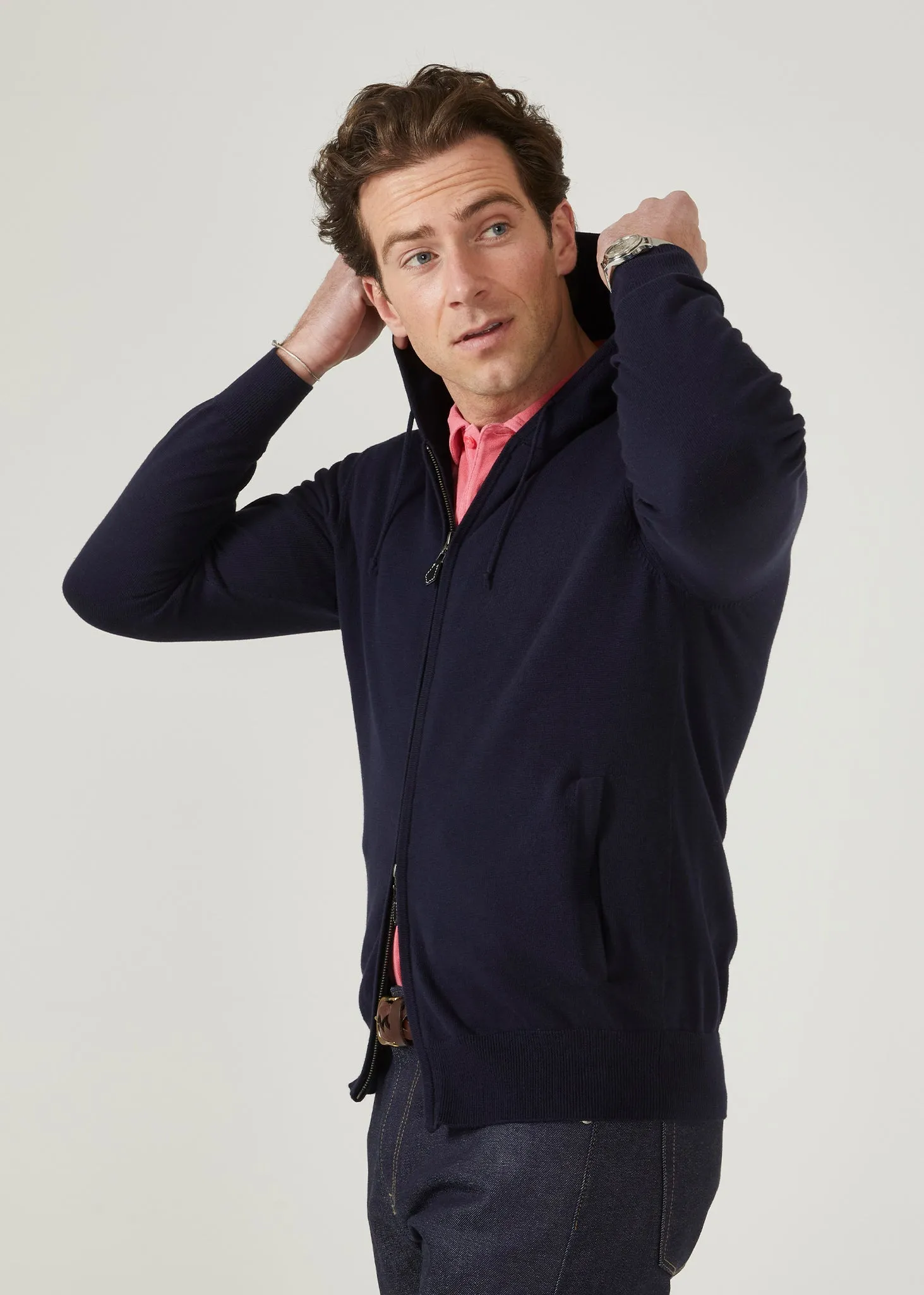 Ashbury Men's Zip Front Hoodie In Dark Navy - Alan Paine UK