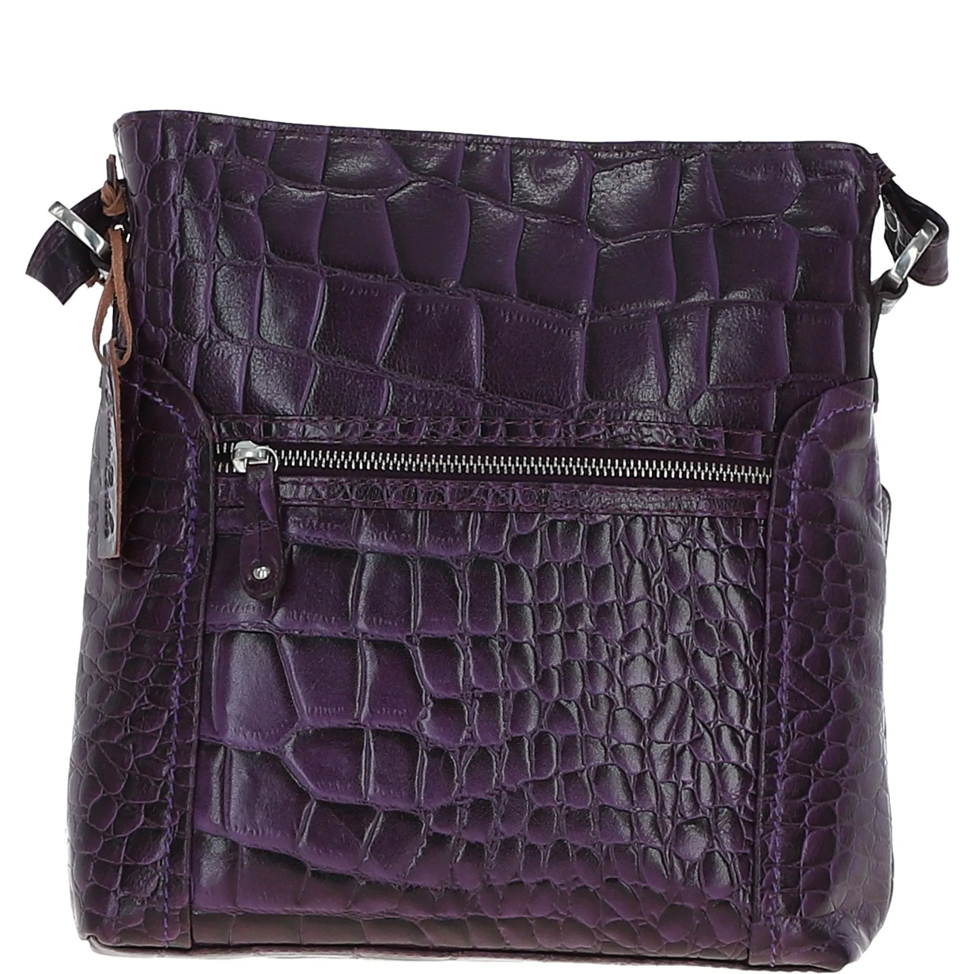 Ashwood Leather Croc-embossed Shoulder Bag for Woman Purple: 12088