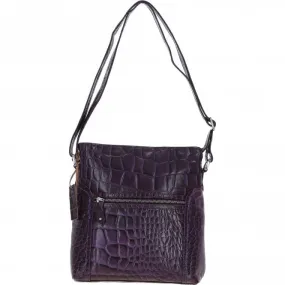 Ashwood Leather Croc-embossed Shoulder Bag for Woman Purple: 12088