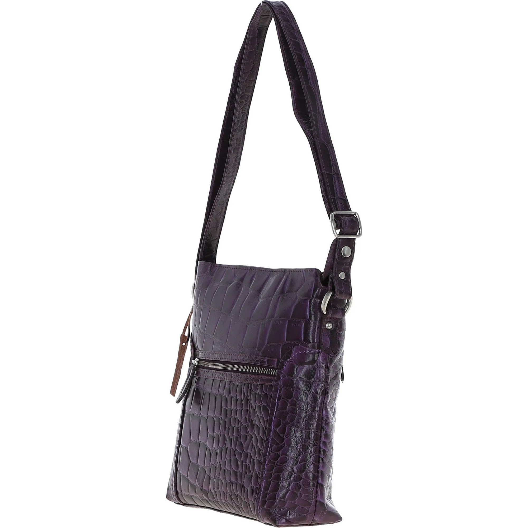 Ashwood Leather Croc-embossed Shoulder Bag for Woman Purple: 12088