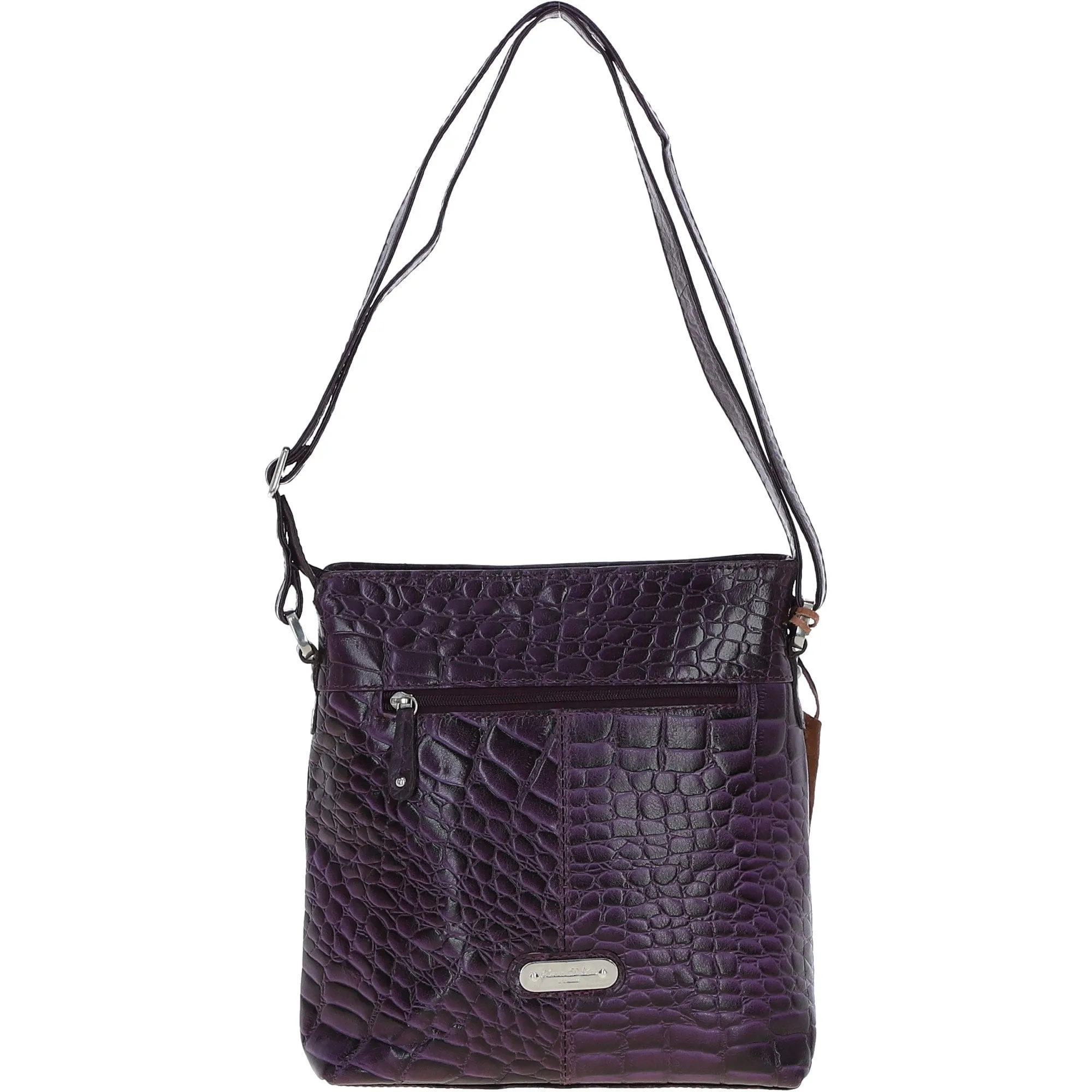 Ashwood Leather Croc-embossed Shoulder Bag for Woman Purple: 12088