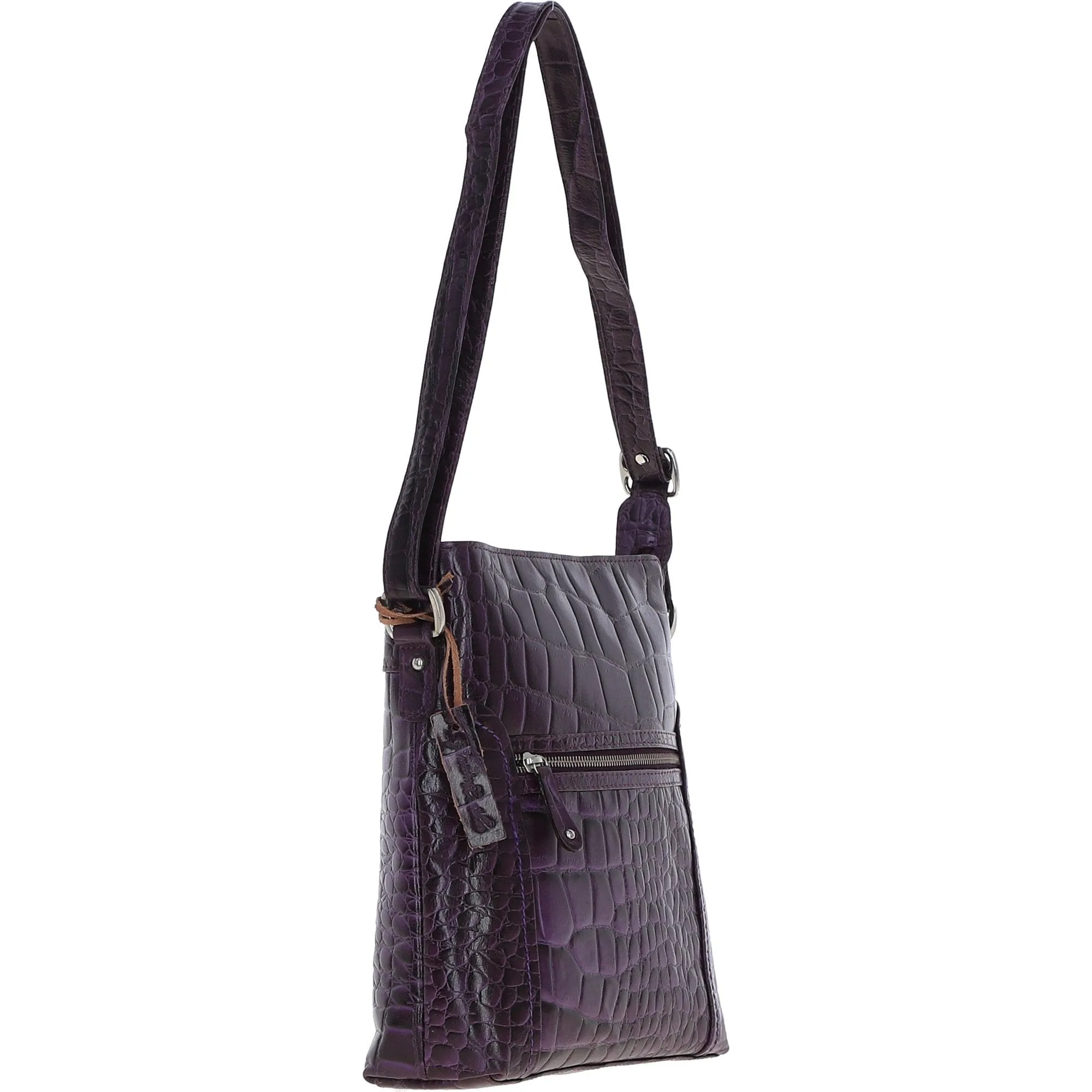 Ashwood Leather Croc-embossed Shoulder Bag for Woman Purple: 12088