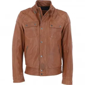 Ashwood Mens Leather Biker Jacket Cognac: AMJ-4