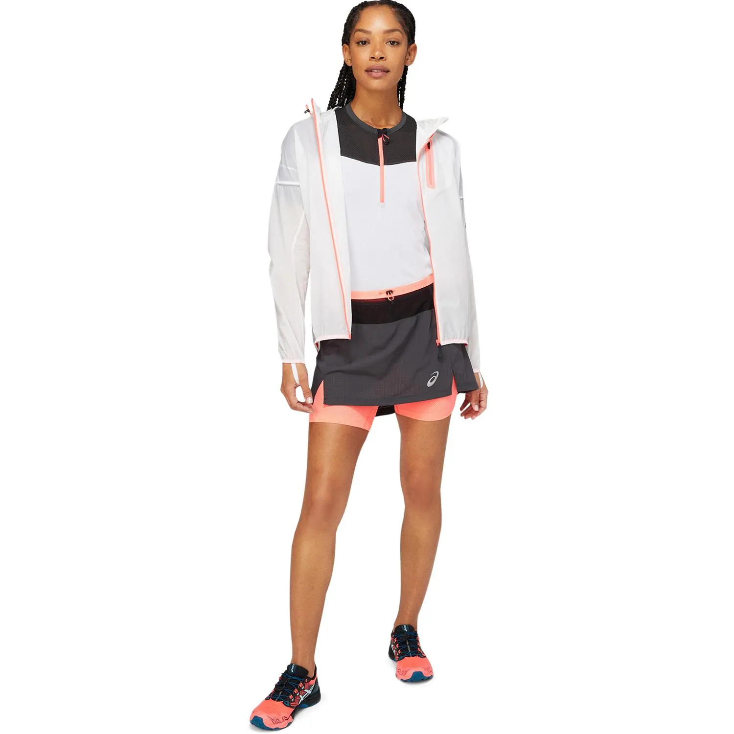 Asics Women's Fujitrail Jacket Brilliant White/Blazing Coral | Buy Asics Women's Fujitrail Jacket Brilliant White/Blaz