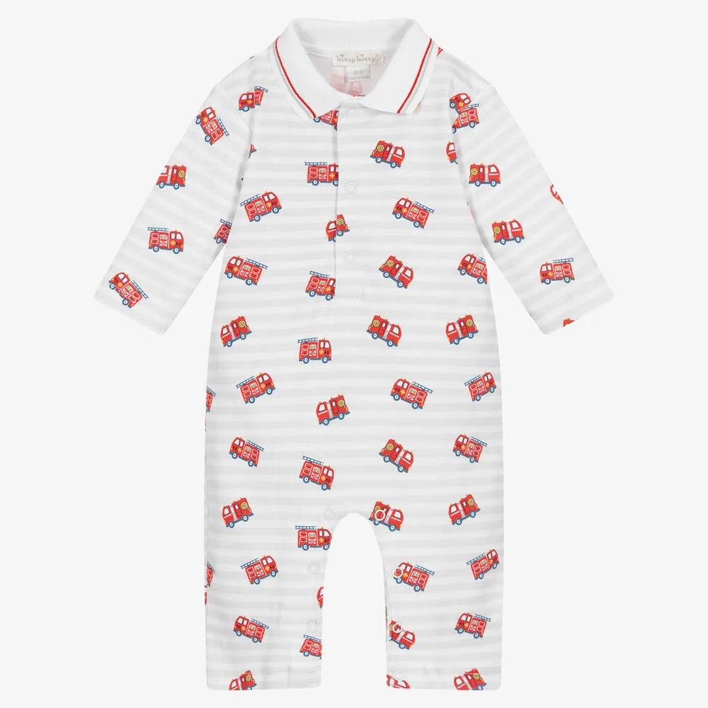 Baby Boys White & Grey Firetruck Rescue Romper