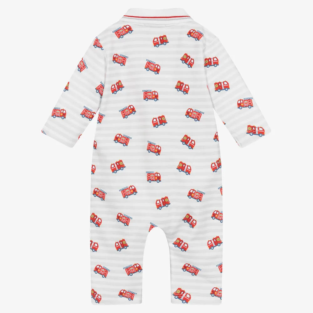 Baby Boys White & Grey Firetruck Rescue Romper