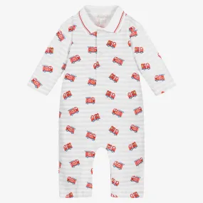 Baby Boys White & Grey Firetruck Rescue Romper