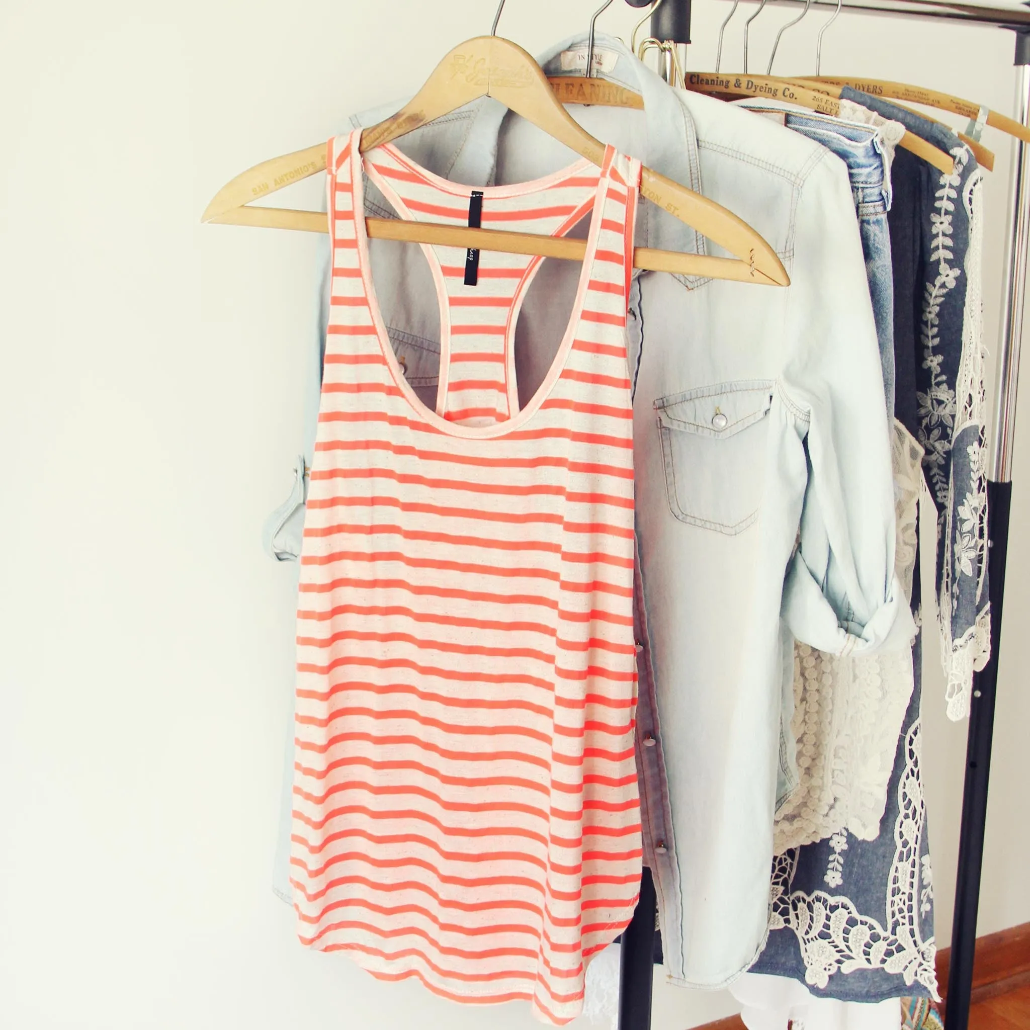 Basic Stripe Tank in Coral