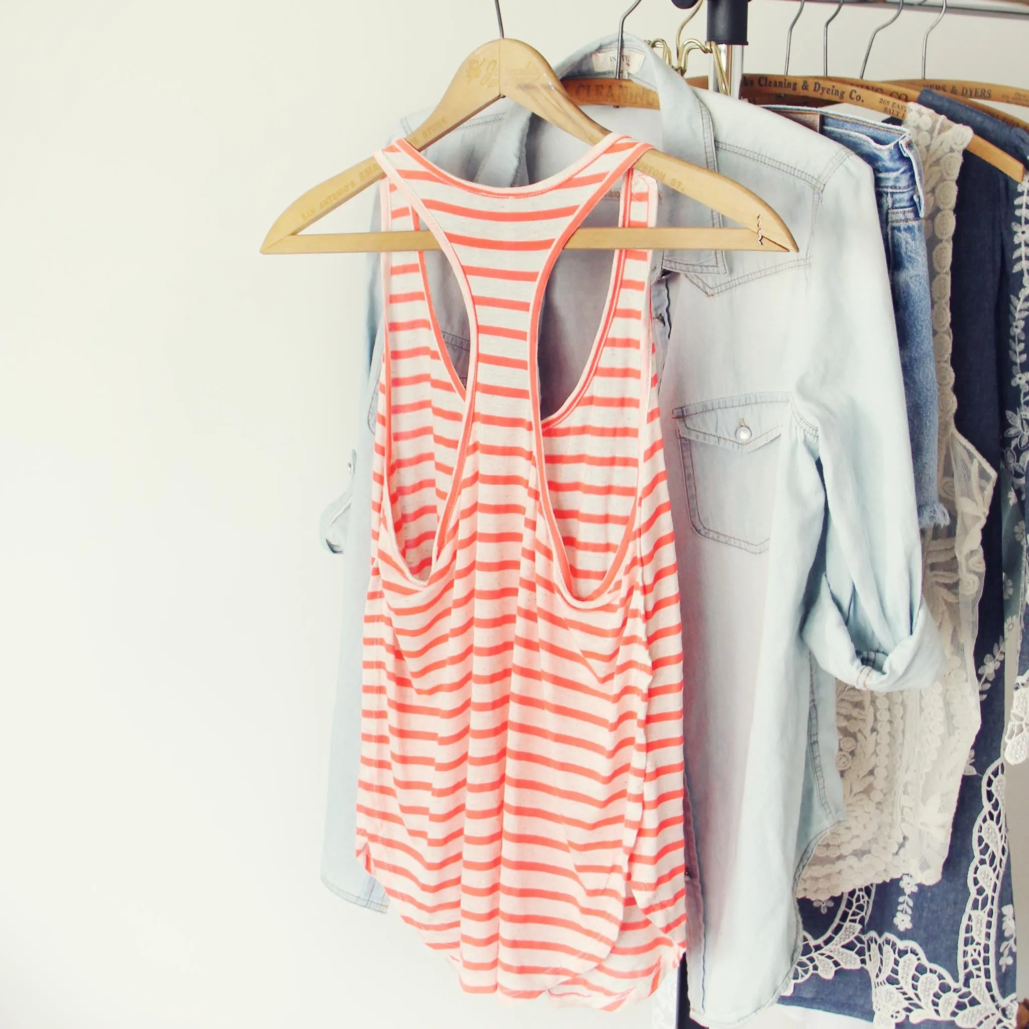 Basic Stripe Tank in Coral