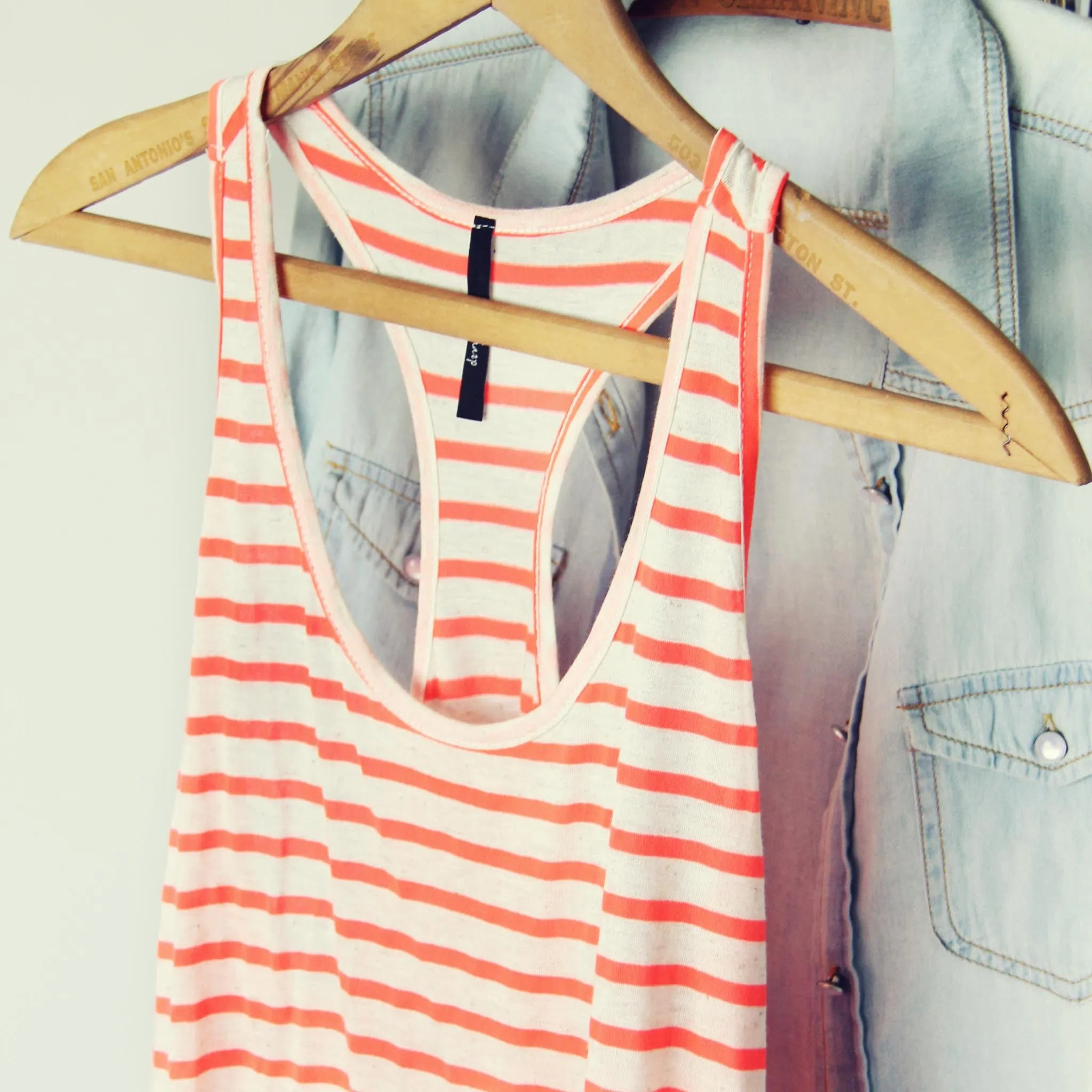 Basic Stripe Tank in Coral