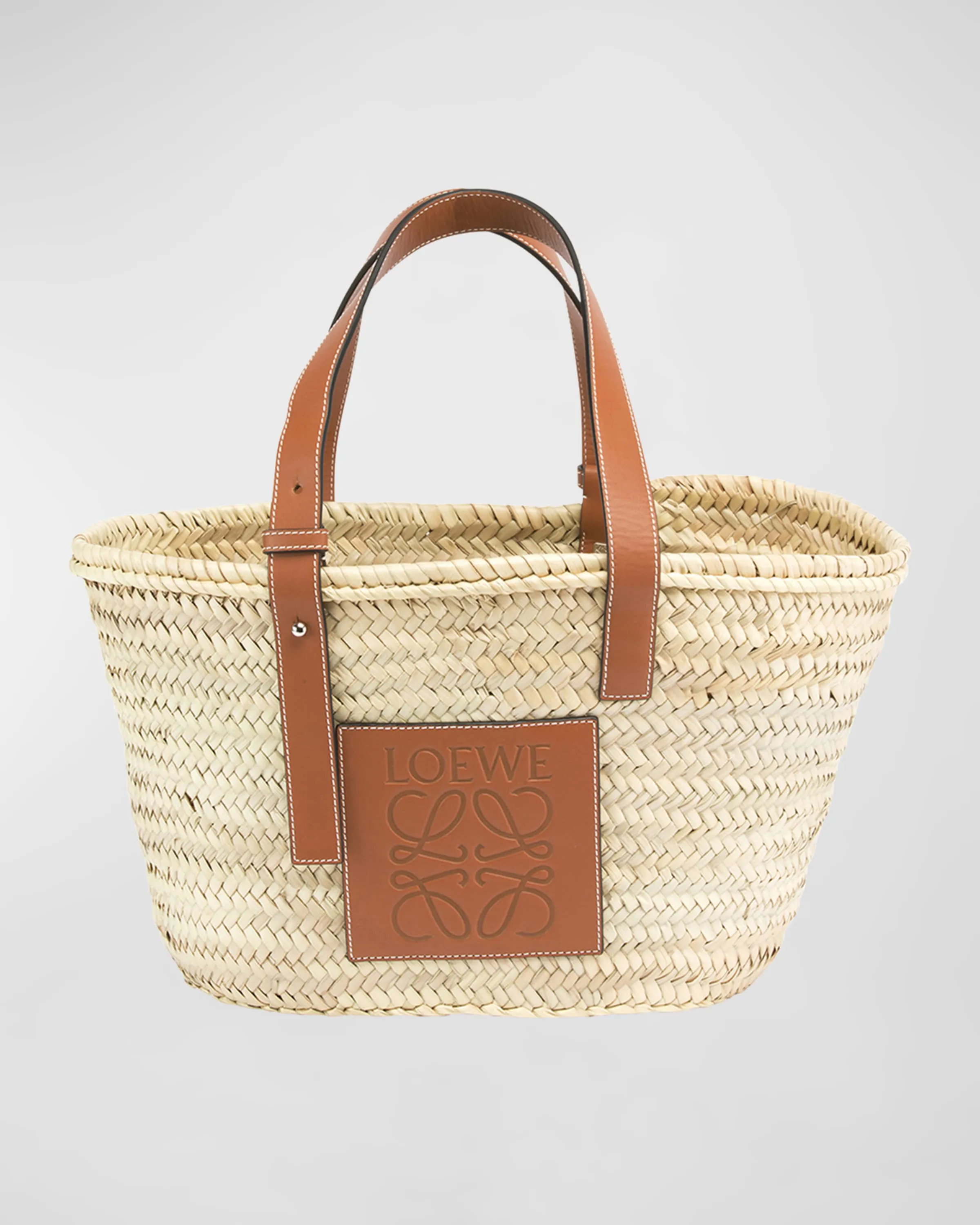 Basket Small Bag in Palm Leaf with Leather Handles