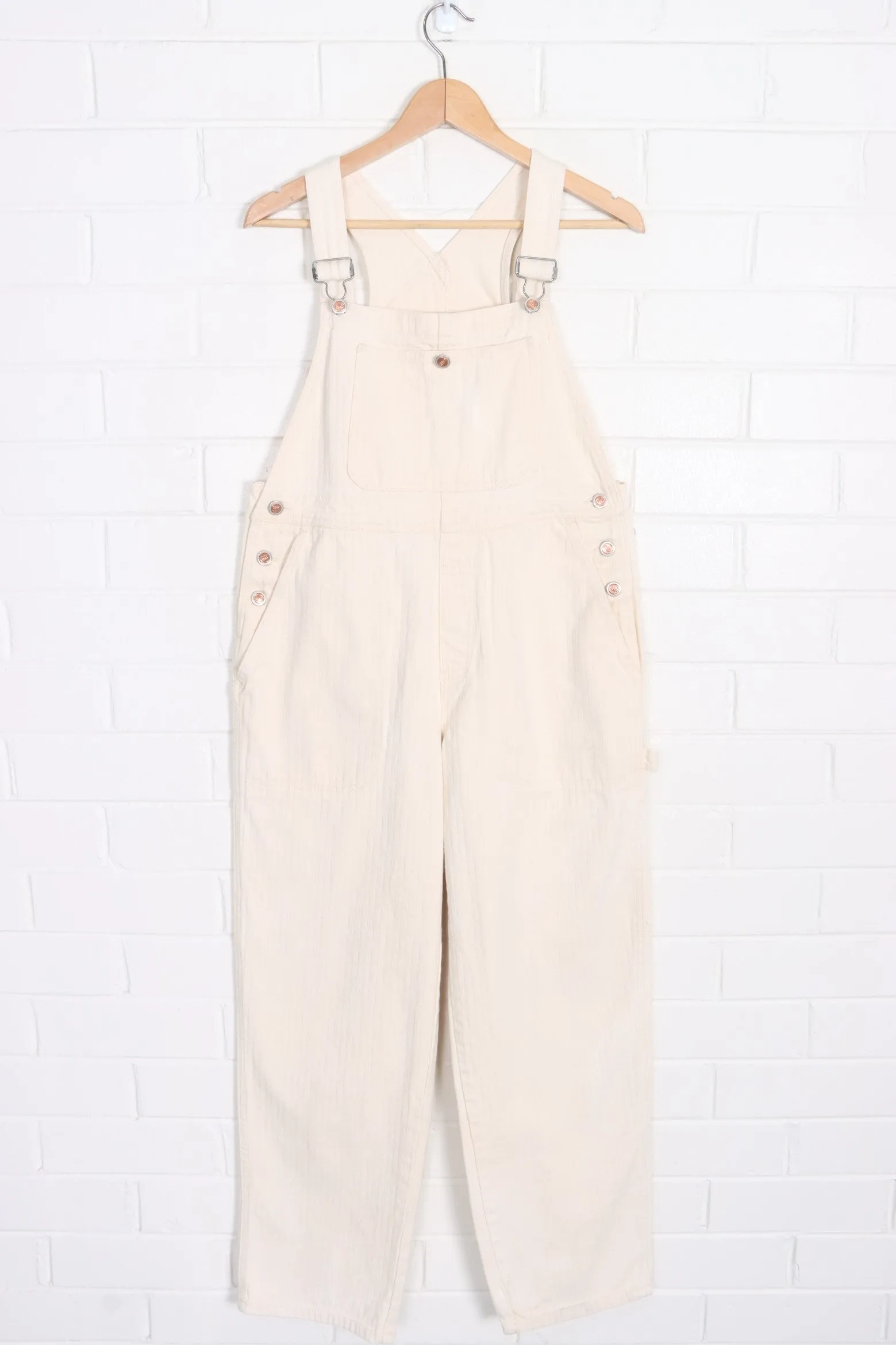 Beige Chevron Heavyweight Long Carpenter Workwear Overalls (M)