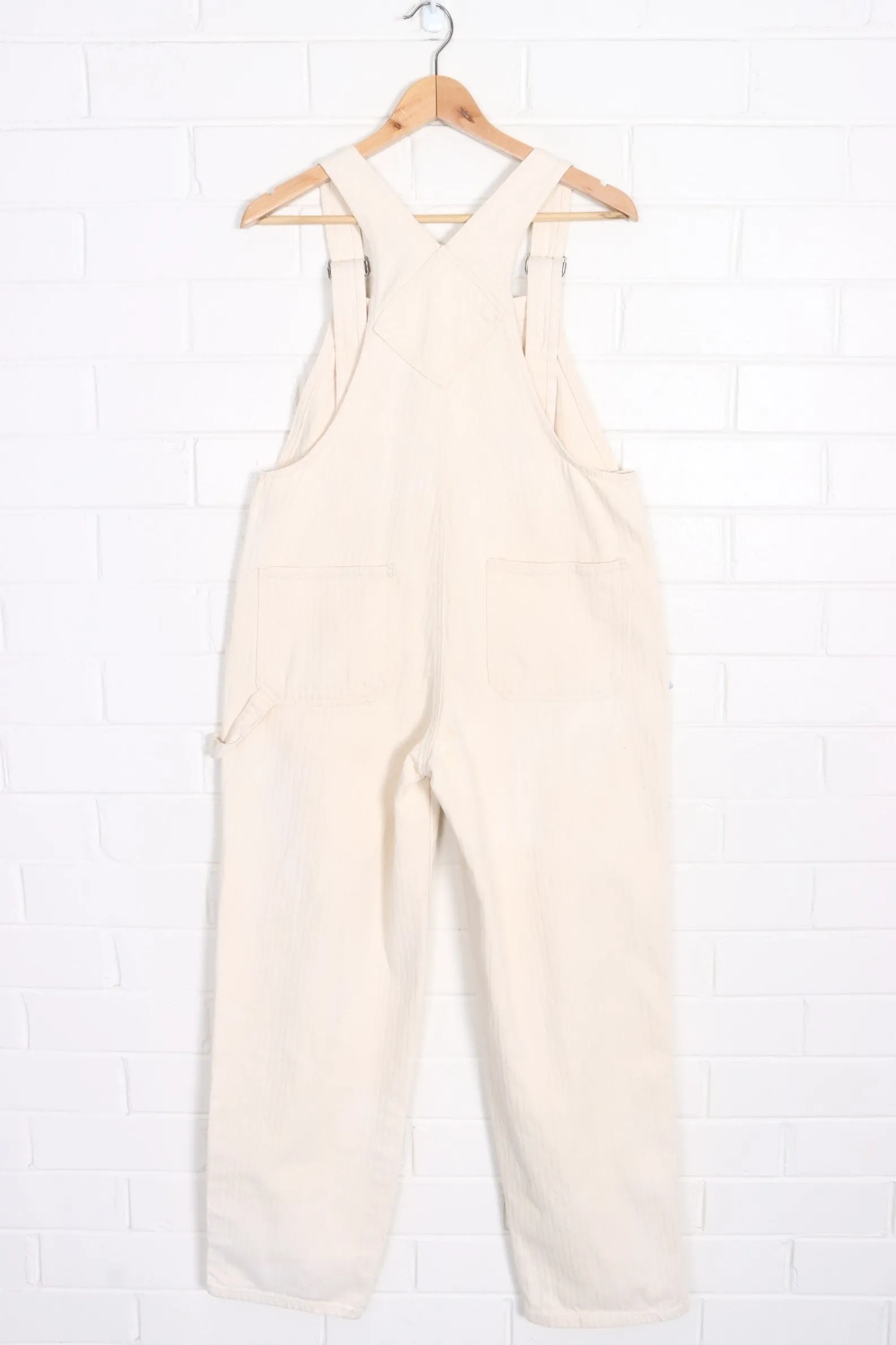 Beige Chevron Heavyweight Long Carpenter Workwear Overalls (M)