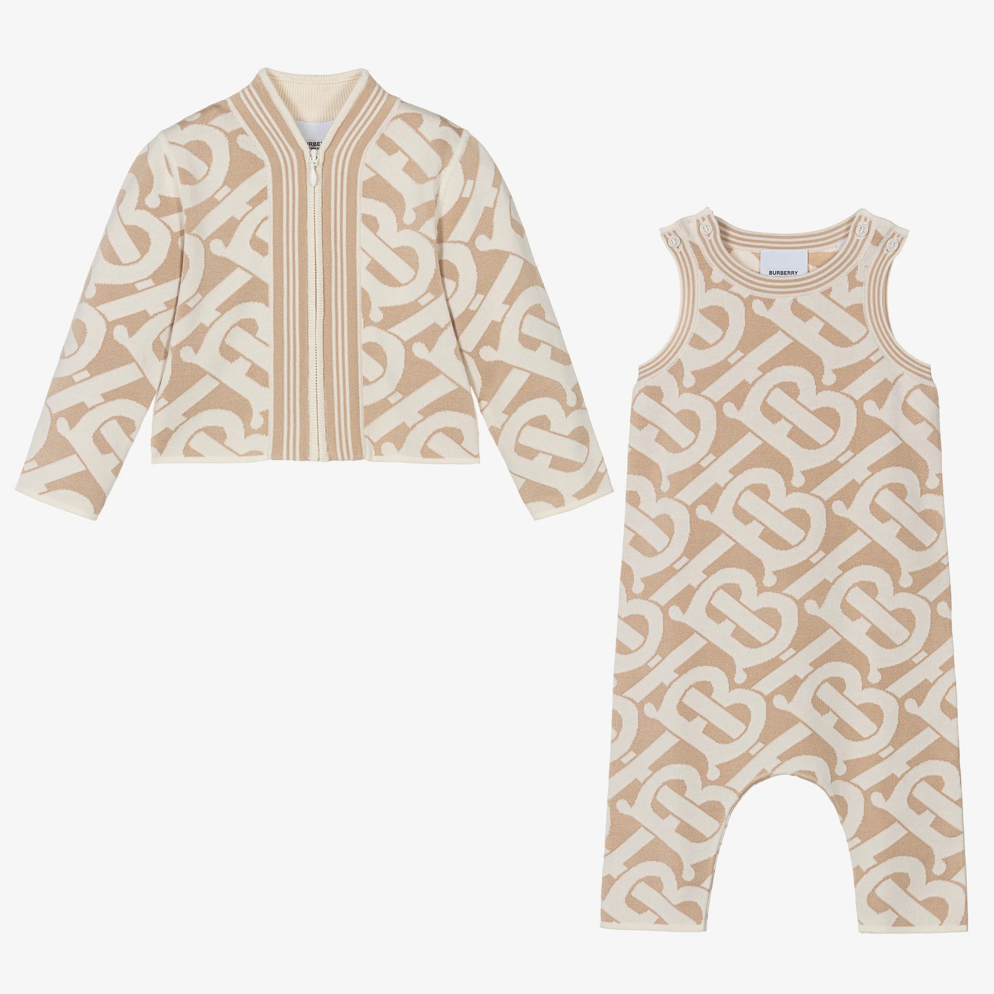 Beige Monogram Baby Romper Gift Set