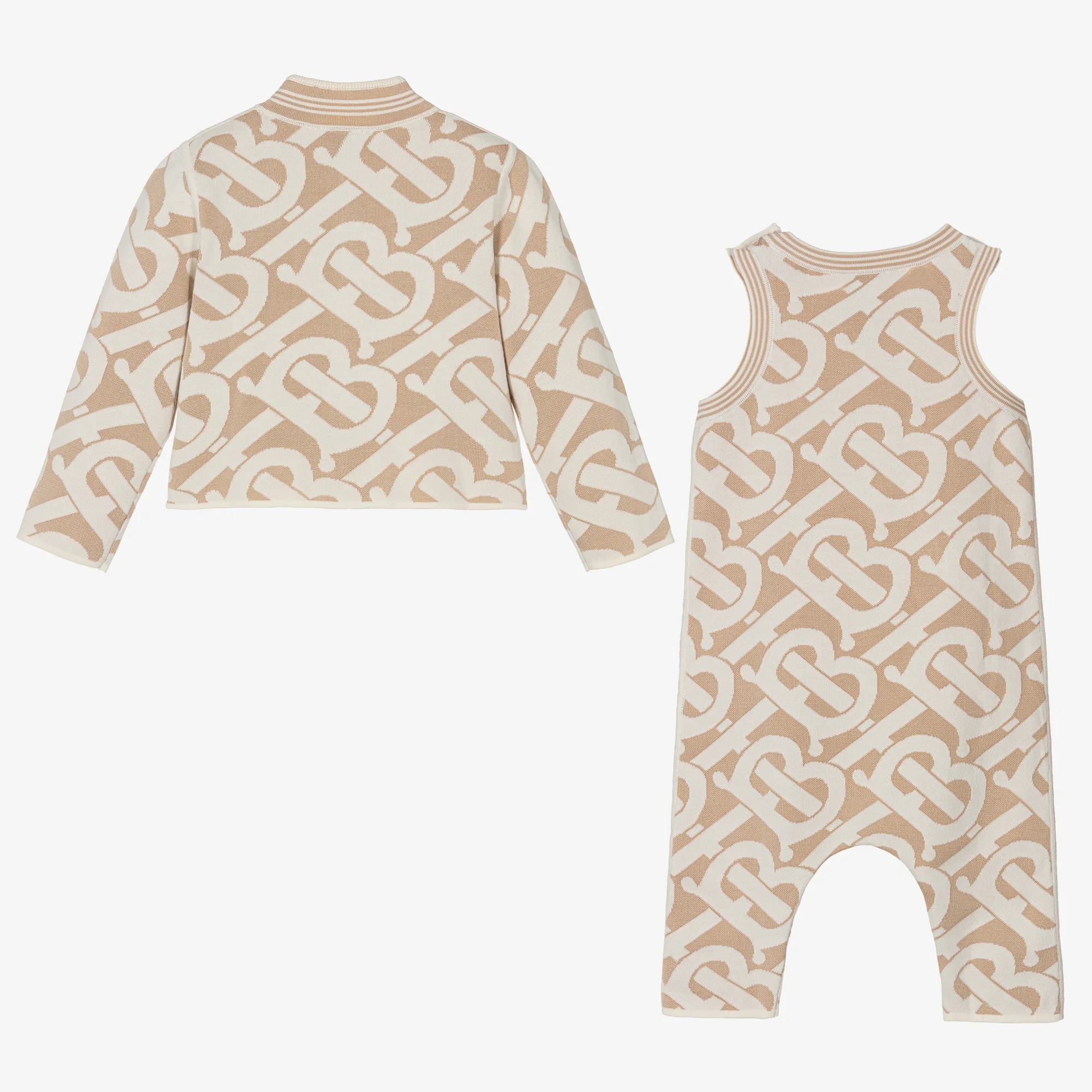 Beige Monogram Baby Romper Gift Set