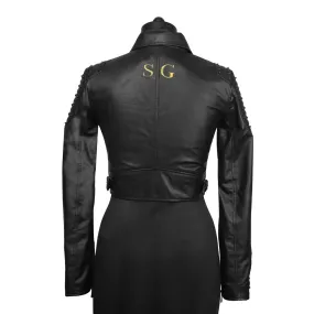 Bespoke SG Embroidery Initial Classic Black Leather Short Ladies Biker Jacket By Brune & Bareskin