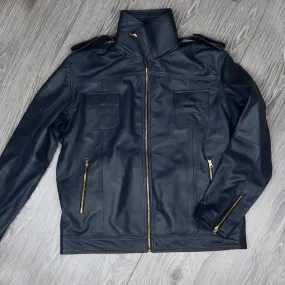 Bespoked Navy Blue Biker Zipper Jacket by Brune & Bareskin