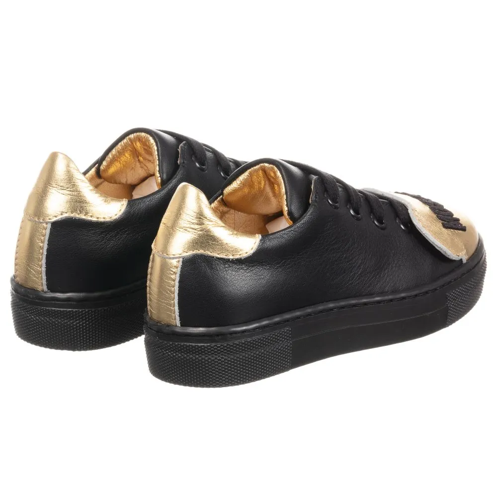 Black & Gold Leather Trainers