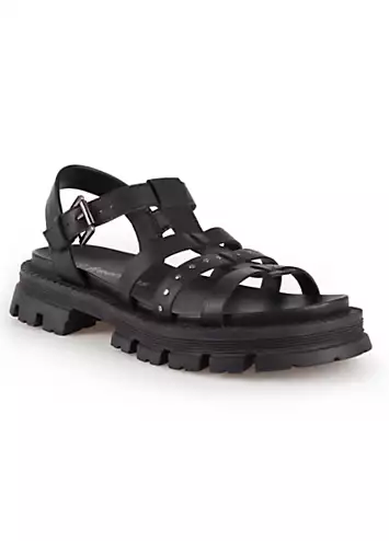 Black Leather Chunky Studded Sandals by Freemans | Look Again