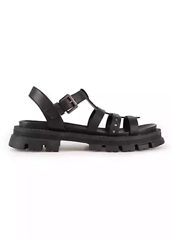 Black Leather Chunky Studded Sandals by Freemans | Look Again