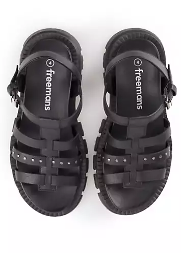 Black Leather Chunky Studded Sandals by Freemans | Look Again