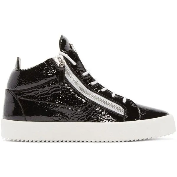 Black Patent London Mid-Top Sneakers