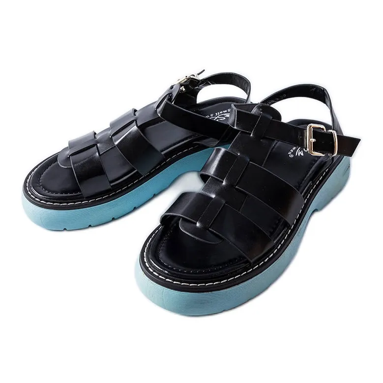 Black sandals on a blue platform from Lola