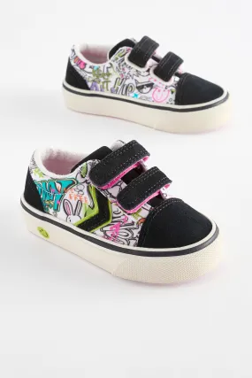 Black Touch Fasten Strap Printed Trainers