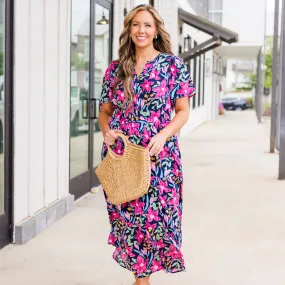 Blooming Vineyard Dress, Navy Multi