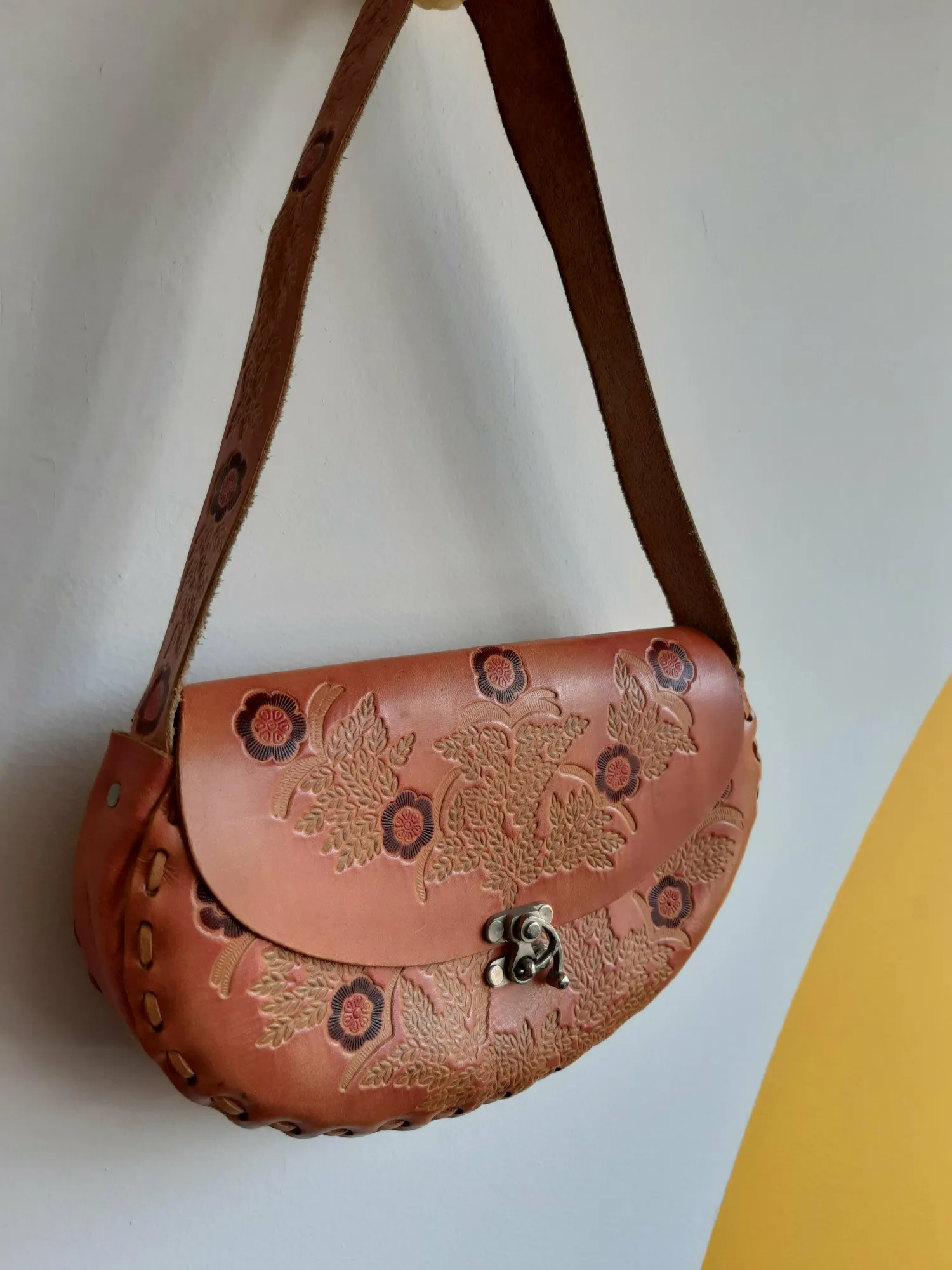 Bohemian, pink, leather bag