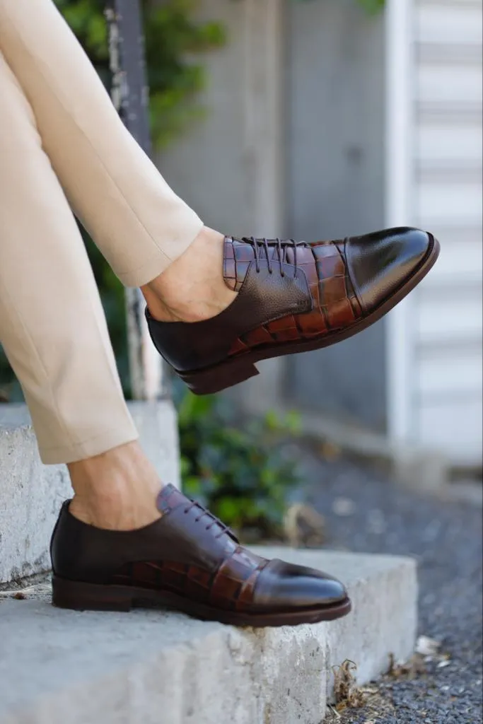 Bojoni Uluwatu  Special Design Brown Patent Leather Classic Shoes