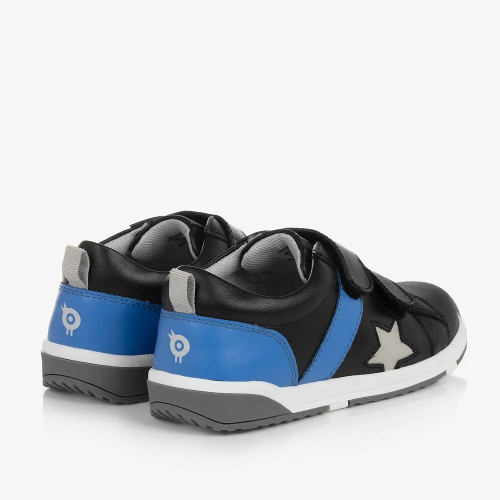 Boys Black & Blue Leather Star Trainers