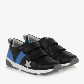 Boys Black & Blue Leather Star Trainers